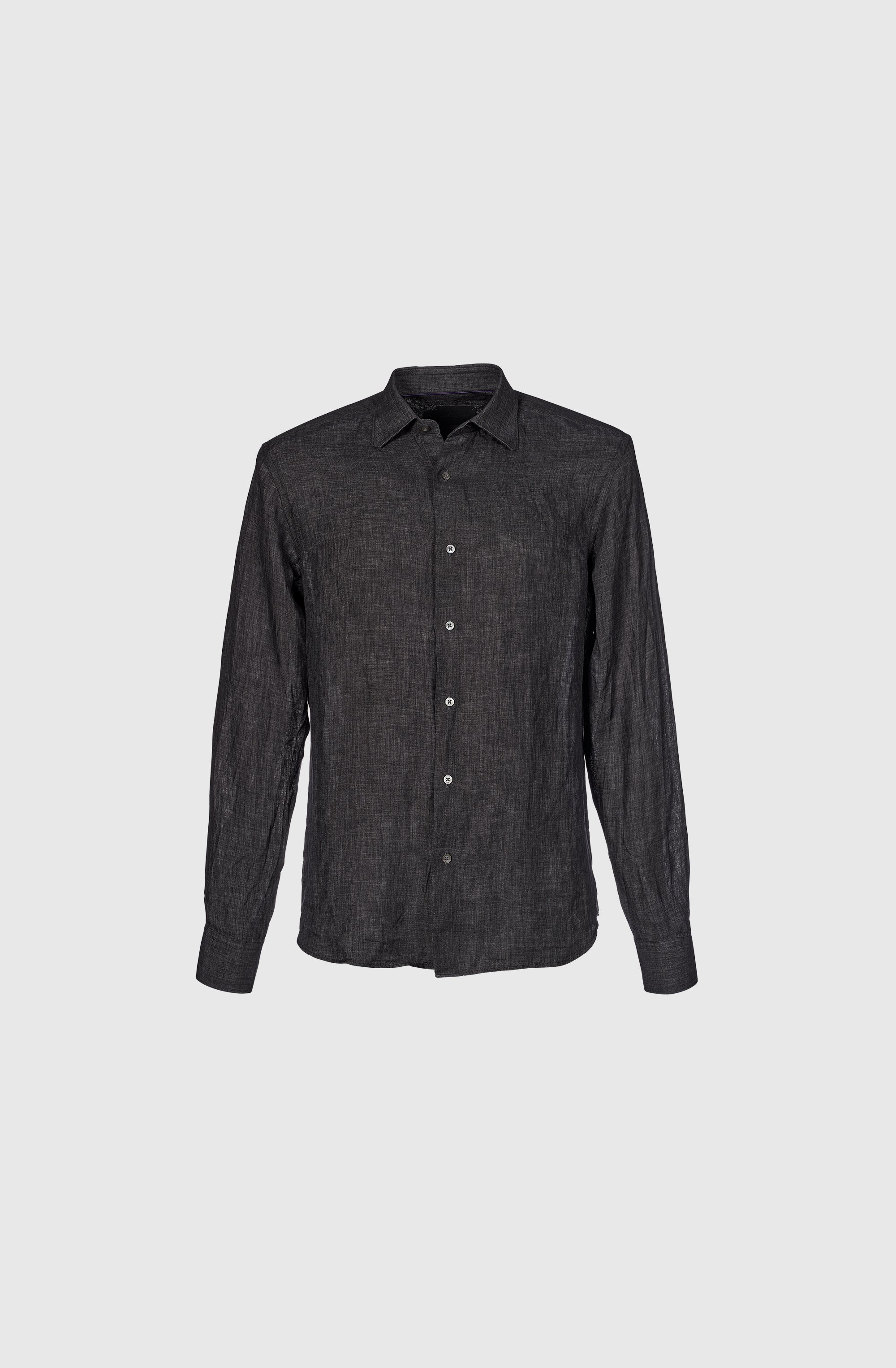Mr Naples Linen Shirt LS Charcoal