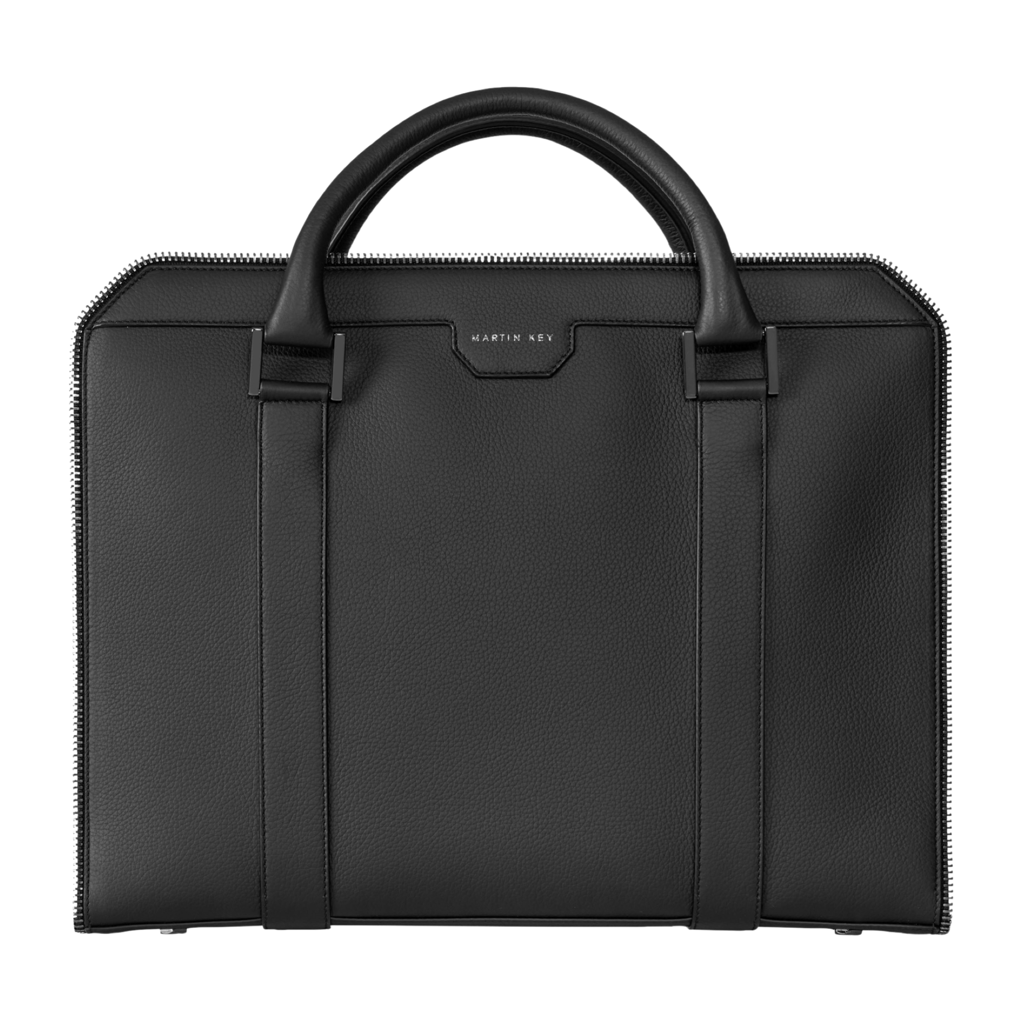 Leather briefcase calf black silver