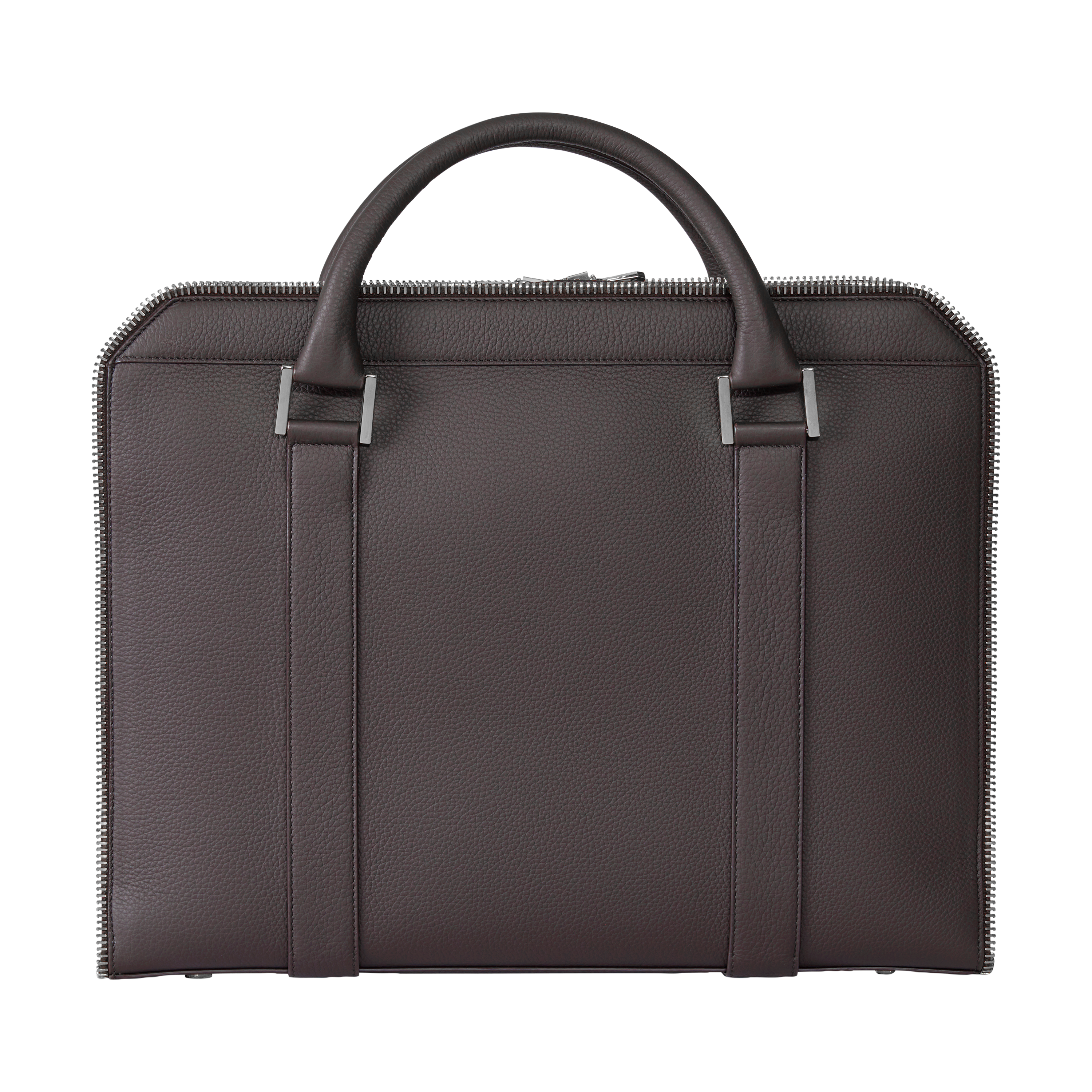 Leather briefcase in brown with zippers