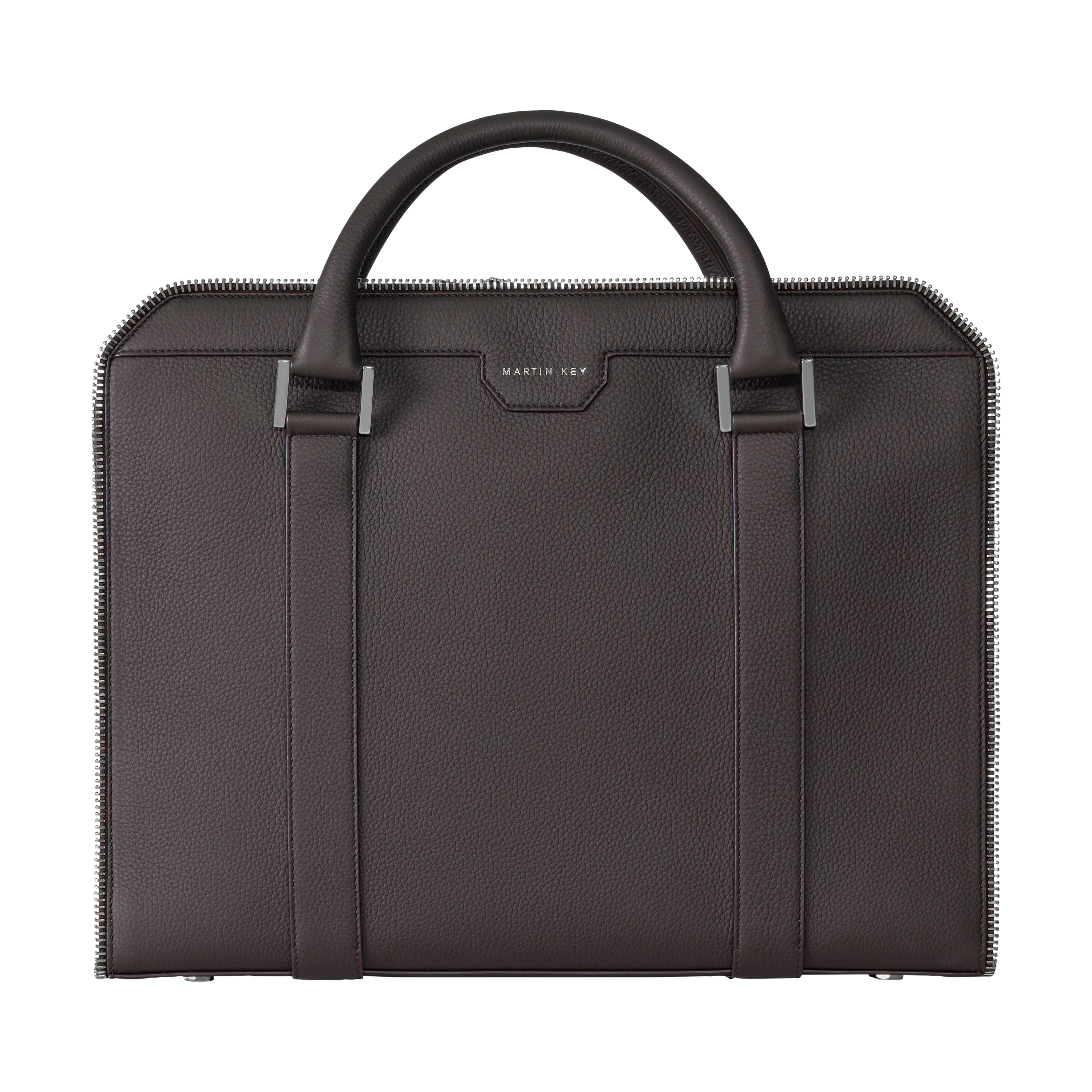 Leather briefcase calf Brown silver