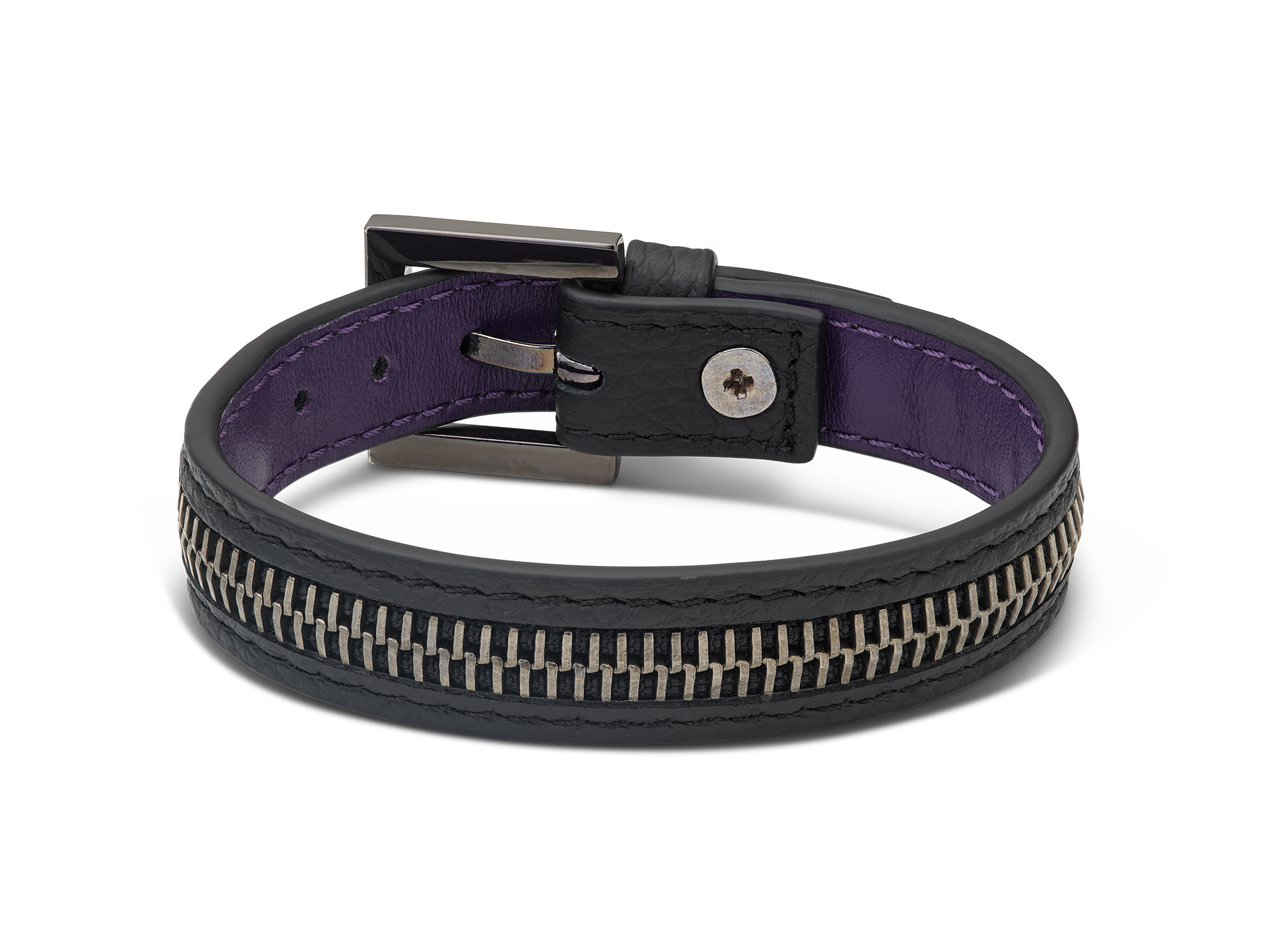 Leather bracelet in black and Gun Metal
