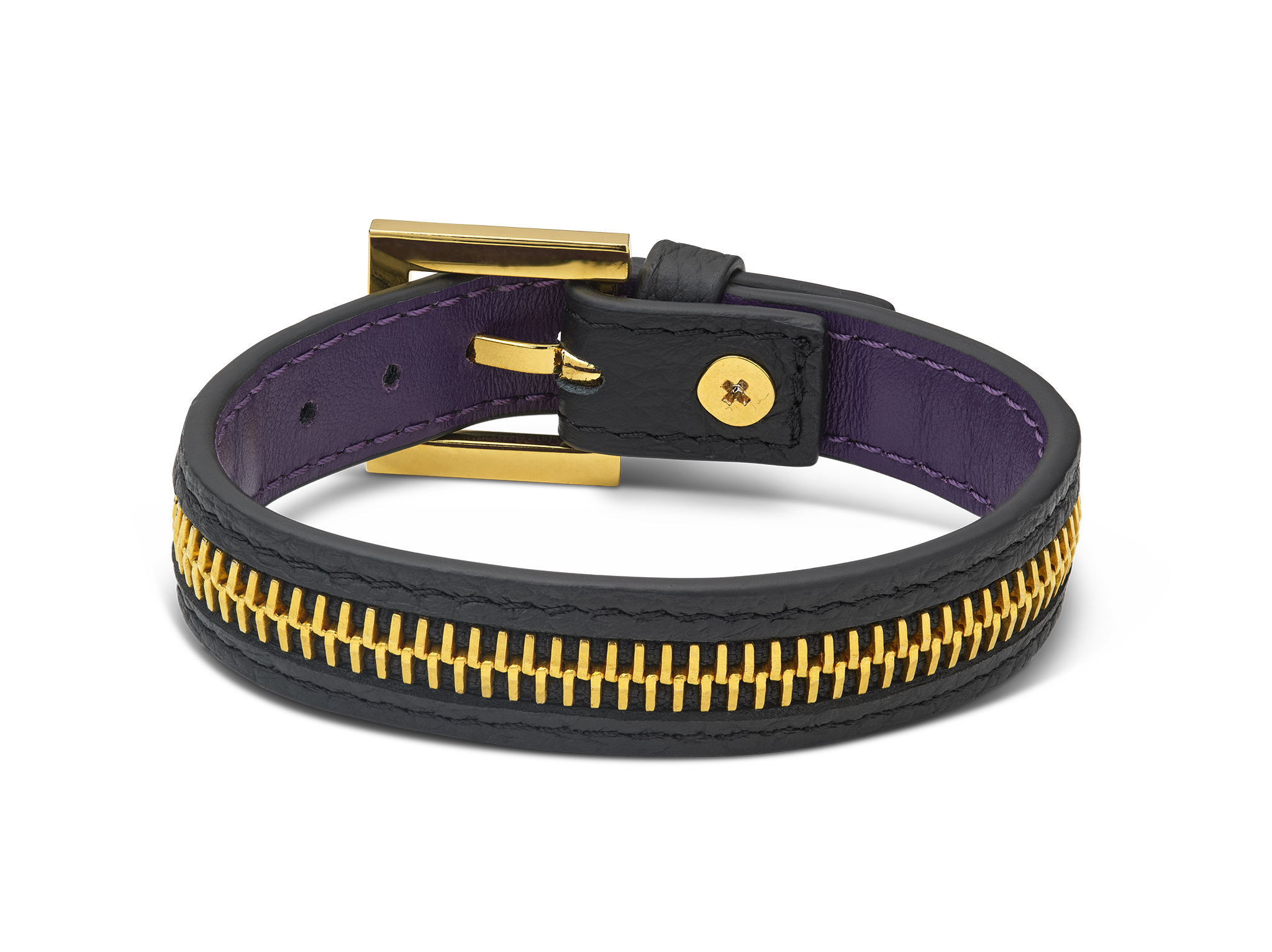 Leather bracelet in black and Gold