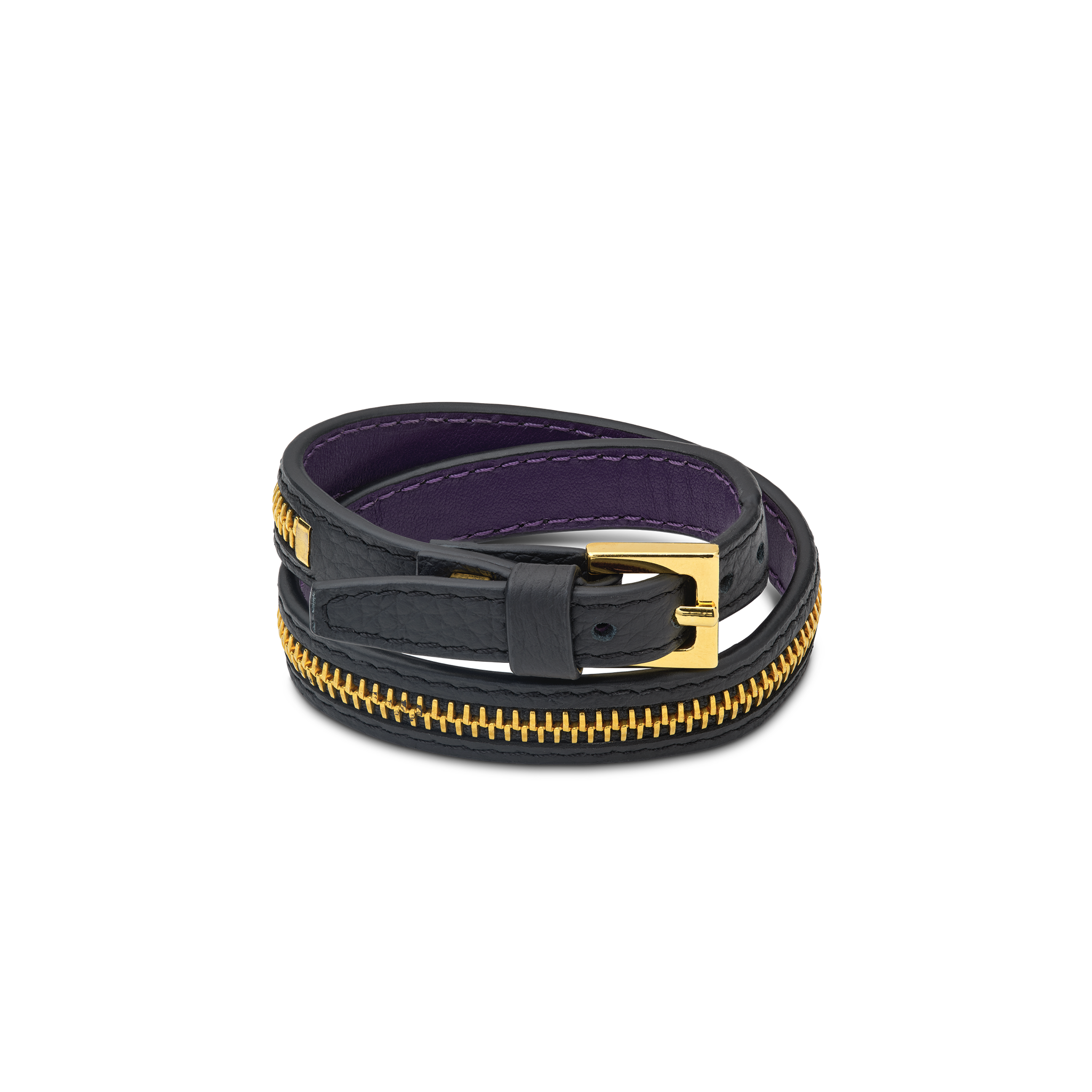 Leather bracelet in black and Gold