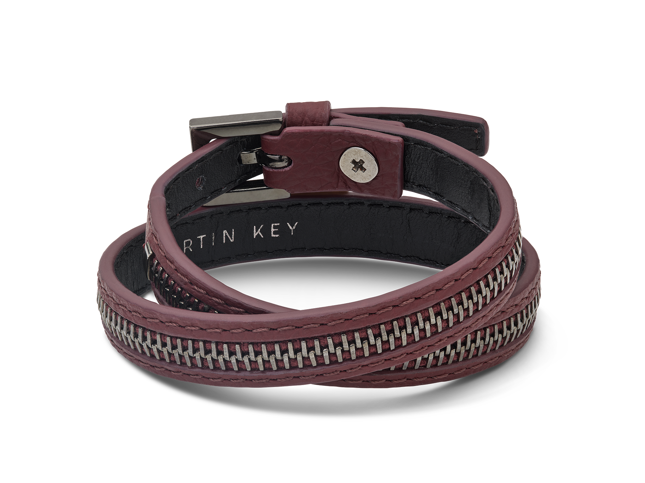Leather bracelet in merlot and Gun Metal